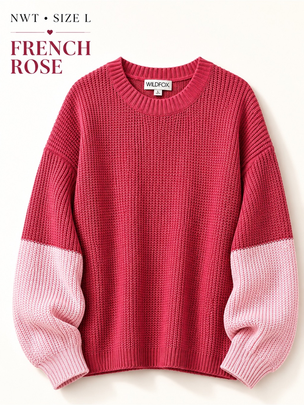Wildfox Love Block Swinton Sweater French Rose Pink Size Large NWT
